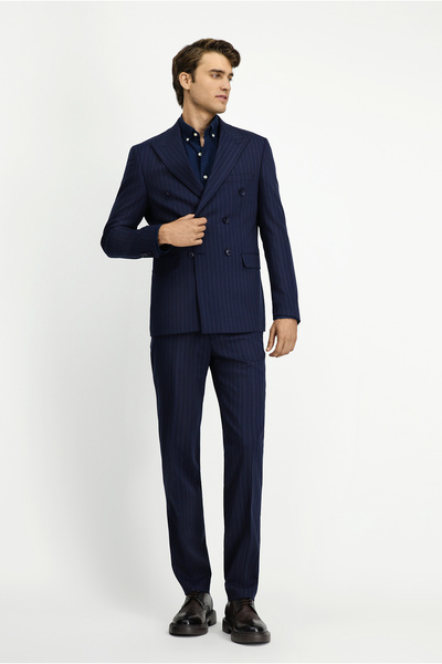 Kiğılı 7 Drop Slim Fit Slim Fit Wool Striped Double Breasted Suit