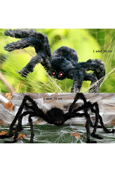 partidolu Halloween 75 ve 30 cm Peluş Siyah Renk Esnek Ayaklı Örümcek 2 Adet