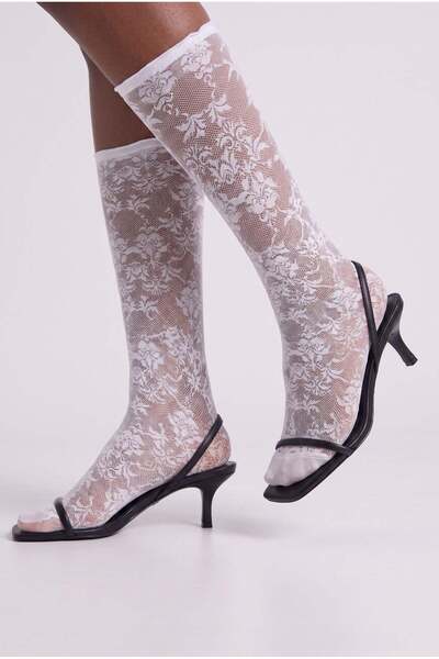 BONY SOCKS Kadın Desenli İnce Soket Çorap Beyaz