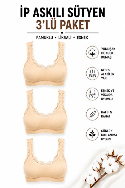 Mudcosıo Women's Lace Cotton Padded Bra 3-Pack Soft Textured Stretchable
