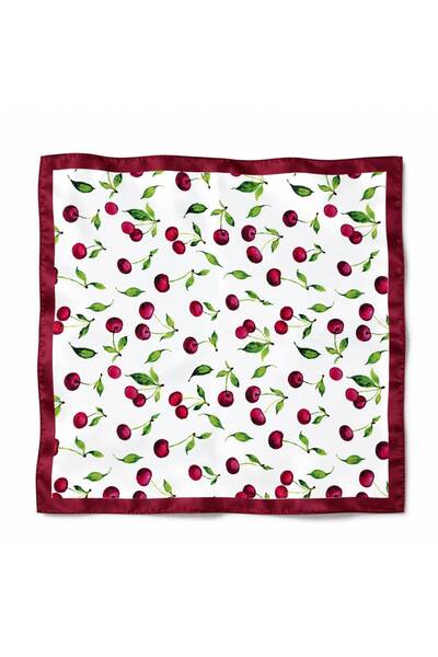 Axesoire 15326 Kiraz Desenli Kırmızı Beyaz Kadın Saten Bandana Fular 50x50 cm...