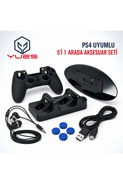 YUES PS4 Aksesuar Seti – DualShock 4 Şarj Standı & Kulakık, Kılıf Seti PS4 Fa...