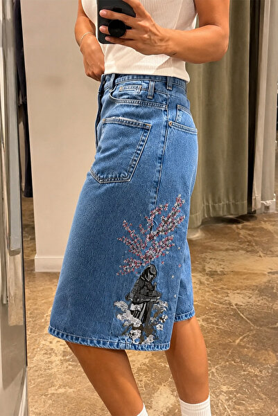 GRİİ WEAR بنطلون كابري من الدنيم للجنسين من ساكورا ستريت
