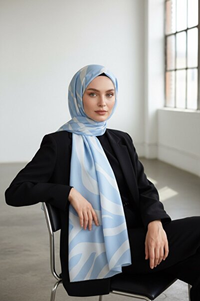 Vissona %100 Saf İpek Şal İnce Saten Vual Dokuma Zebra Desenli 90x210 Şal