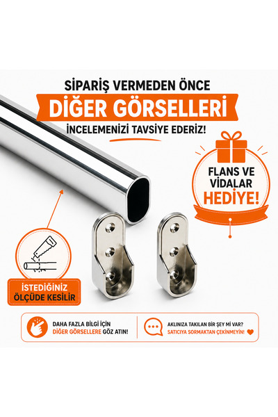 Üsküp Yapı & Mimarlık Dolap İçi Askılık Borusu Krom Elbise Askı Borusu | İste...