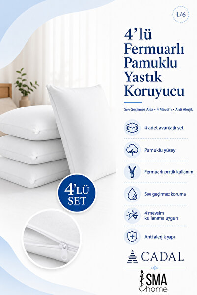 INFINITY Zippered Cotton Pillow Protector 4 Pieces | Liquid Proof Mattress Pr...