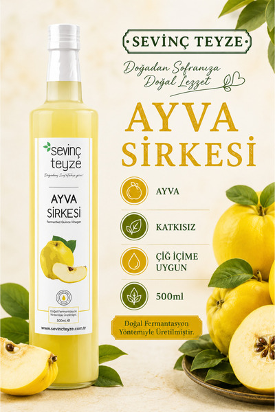Organik Teyze Sevinç Teyze Ayva Sirkesi 500ml - Doğal Fermantasyon, Katkısız,...
