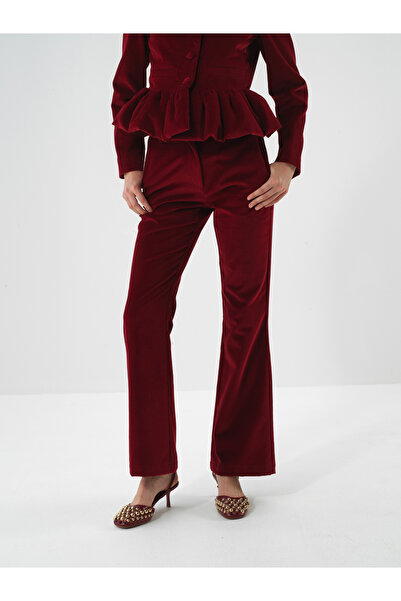 Xint Kadın Bordo Lüks Dokulu Soft Kadife Regular Fit Pantolon