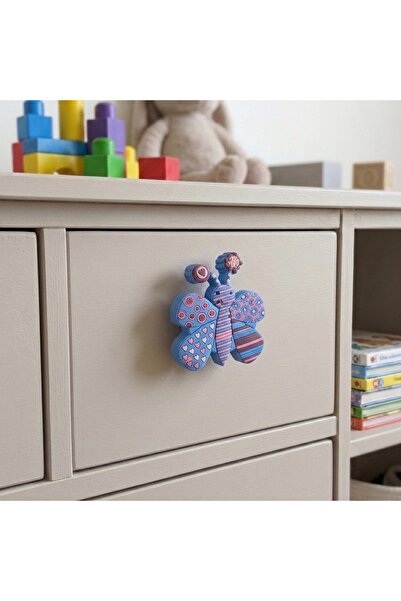 EYM Children's Room Furniture Handle Cupboard Button Purple Butterfly No:31