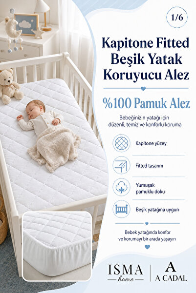 A Cadal Kapitone Fitted Beşik Yatak Koruyucu Alez %100 Pamuk Alez 60x120