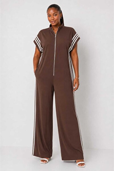 HANIQA Sleeveless Stripe Detailed Zippered Jumpsuit