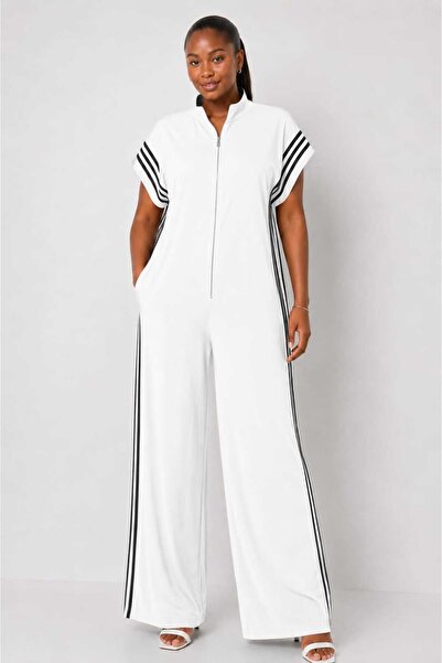 HANIQA Sleeveless Stripe Detailed Zippered Jumpsuit