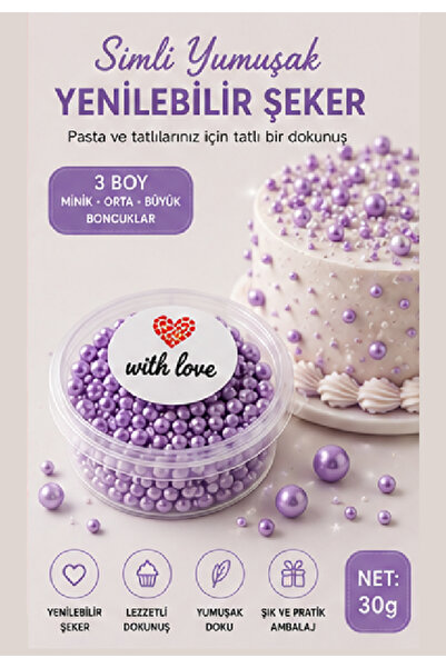 hediyehobihersey İnci Şeker, Yenilebilir Simli Pasta Süsü, Şekerleme,Mor Lila...