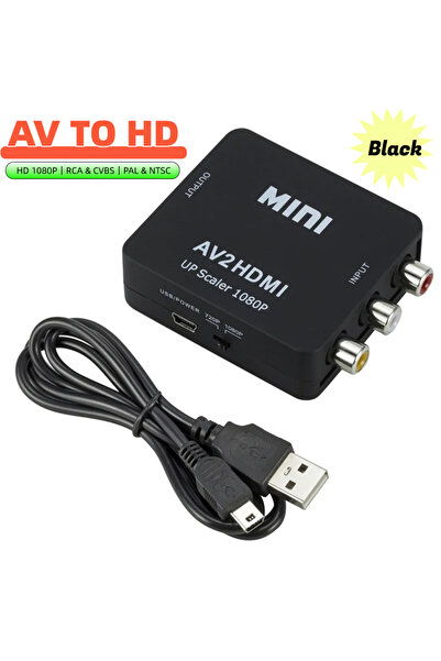 choice2 محول AV إلى HDMI أسود اللون، يدعم دقة 1920*1080، محول صوت وفيديو متوا...