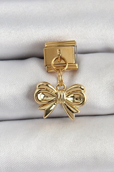 Inure Jewelry 316L Steel Hanging Bow Model Gold Color Nomination Charm