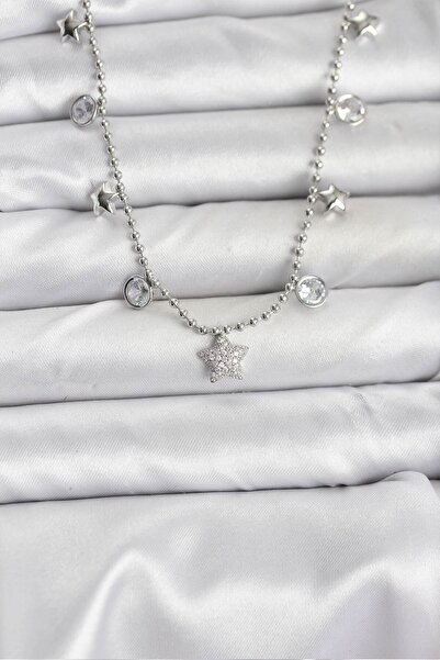 Inure Jewelry Brass Silver Color Star Model Women's Necklace