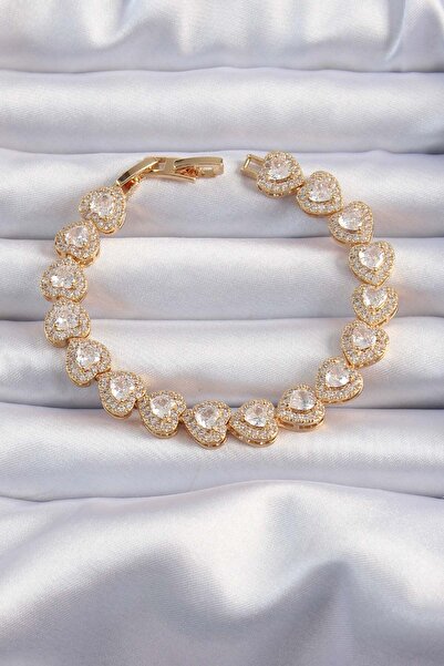 Inure Jewelry Brass Vip Series Gold Color Zircon Stone Heart Model Bracelet