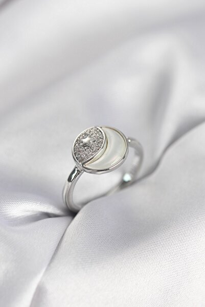 Inure Jewelry خاتم نسائي من موديل مون ستار باللون الفضي وحجر الزركون