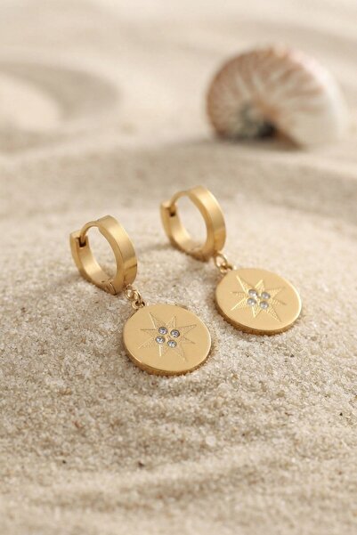 Inure Jewelry أقراط نسائية من الفولاذ باللون الذهبي على شكل نجمة قطبية مطرزة ...