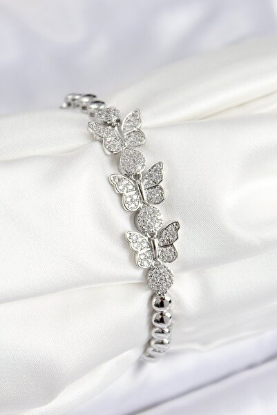 Inure Jewelry Brass Zircon Stone Butterfly Model Silver Color Women's Bracelet