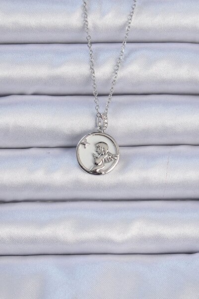 Inure Jewelry 316L Steel Chain Silver Color Zircon Stone Enameled Angel Necklace