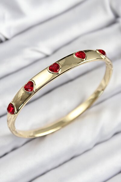 Inure Jewelry Brass Zircon Stone Red Heart Model Gold Color Women's Handcuffs