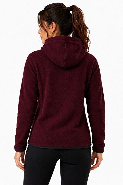 GHASSY CO Kadın Bordo Kapşonlu Fermuarlı Polar Sweatshirt