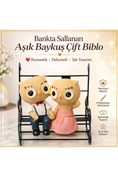 e-life shop Bankta Sallanan Aşık Baykuş Çift Biblo Heykel Ev Ofis Yeni Yıl He...