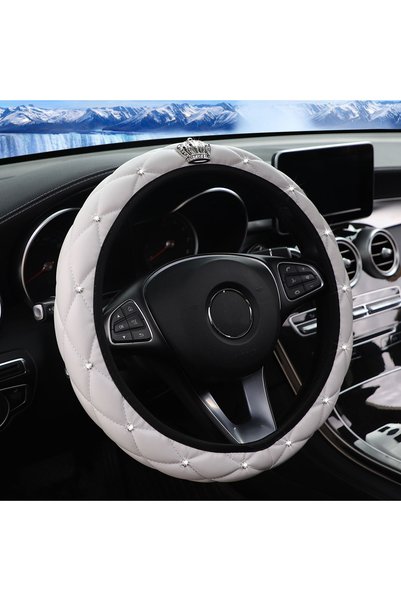 Choice3 WHITE Soft Leather Diamond-Studded Crown Blingbling Car Without Inner...