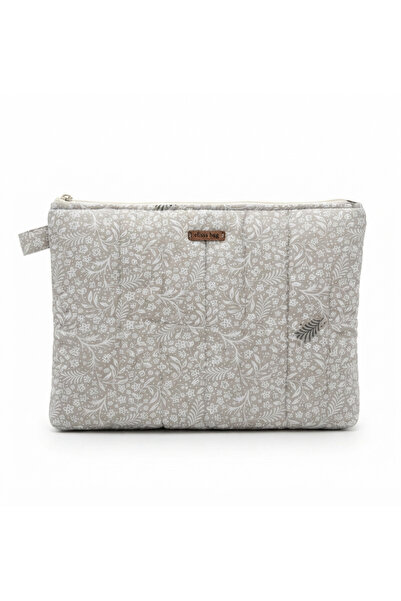 Elisss Design Krem Çiçek Desenli Macbook Ipad Tablet Laptop Taşıma Çantası Dü...