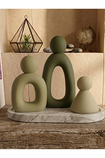 LUNİVAA HOME 4'lü Dekoratif Aile Büstü Biblo Seti & Mermer Desen Oval Tepsi –...