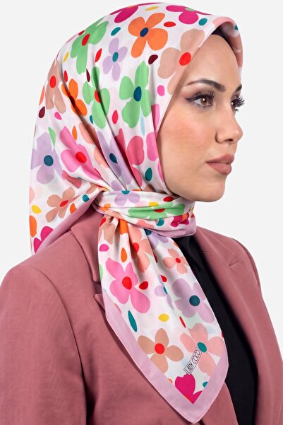 hadiora Women's White Multi-Colored Floral Patterned Organic Cotton Soft Scarf