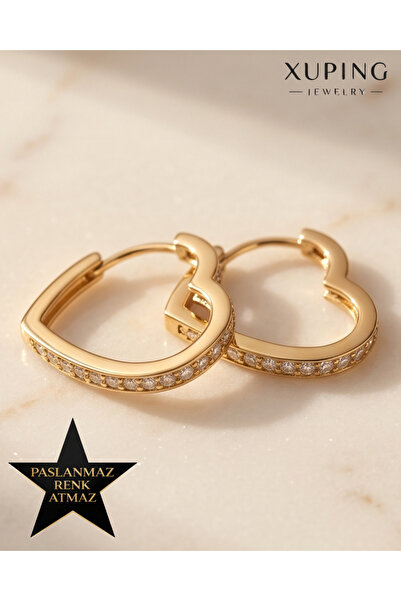 XUPING JEWELRY Xuping 14K Altın Renginde Zirkon Taşlı Tam Kapanan Kalp Model ...