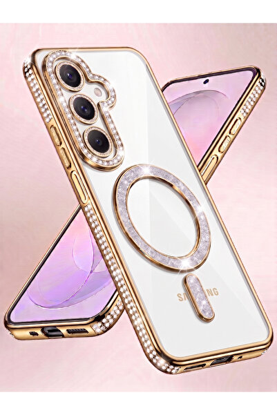 Rivor Samsung Galaxy A15 Uyumlu Kılıf Kamera Korumalı Simli Magsafe Şarj Dest...