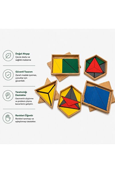 Montessori Gemisi Montessori Constructive Triangles Set of 5 |   Wooden Geome...