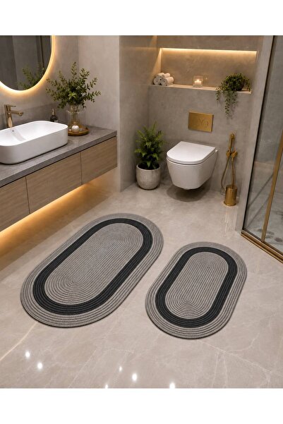 Öz-Tex Home Hasır jüt Hasır Büyük Boy 2'li Banyo Takımı 40x60-60x90 ,Banyo pa...