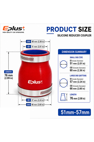 Choice17 51MM-57MM Eplus Red Silicone Tubing Reducer Hose Car Turbo Intercool...