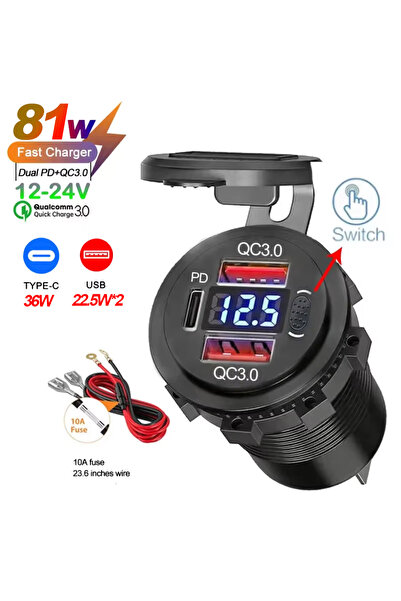 Choice4 81W with Wire NEW 117W Dual PD Dual QC 3.0 USB Car Charger with Voltm...