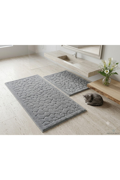 HOMEMOME Cotton Pcs Bathroom Mats Pebble Stone 2-Piece Set Gray