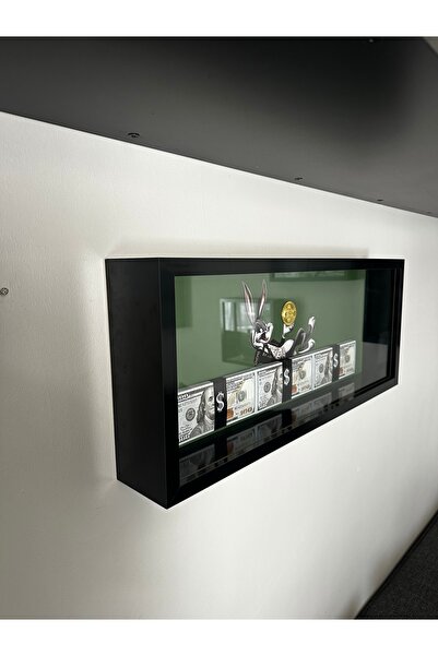 NOİRFRAM Noirframe® Busy Bunny Dolar Temalı MDF Shadow Box Tablo 25x60 cm Cam...
