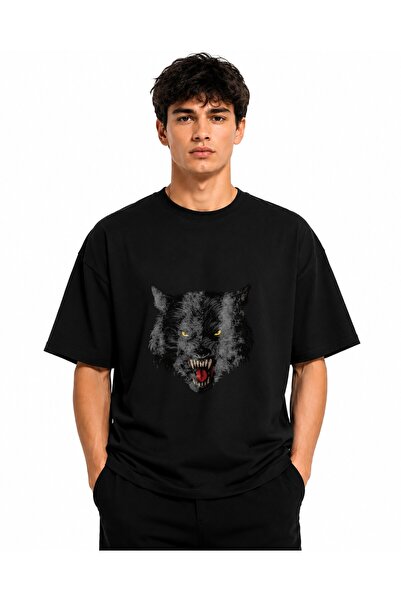 Inscriptie Ουνισέξ Βαμβακερό T-shirt Υψηλής Ποιότητας  "Λύκος με ανοιχτό στόμα "