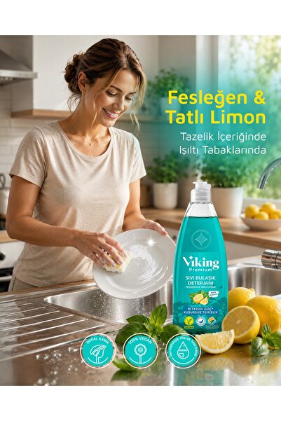 Viking Premium Bulaşık Deterjanı Fesleğen & Limon 750 Ml 4 Adet