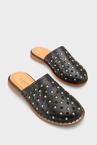 Capone Outfitters Lidia Genuine Leather Flat Heeled Studded Women's Sabo Slipper