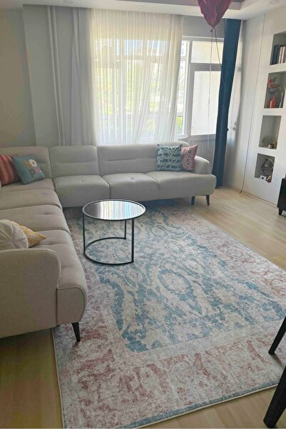 VOPTEKS Mavi Halı Salon Halısı Makinede Yıkanabilir Kaymaz Taban Halı