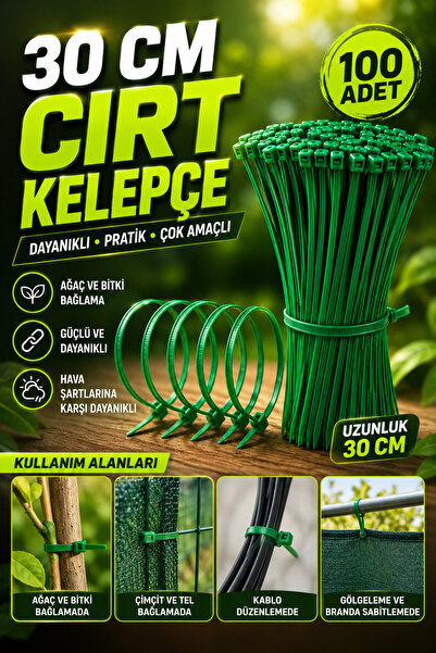 Genel Markalar Atom Plastik 3.6x300 Yeşil Cırt Kelepçe (30cm uzunluğu) Ağaç, ...