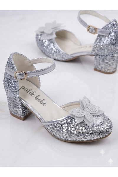 PATİK BEBE Pantofi de seară eleganți pentru fete, cu fundă, cu model de perle...