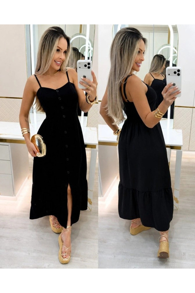 Generic Brand Women's Rope Strap V-Neck Buttoned Front Midi Wrap Dress