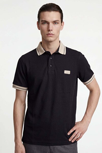 HAKKE Stripe Detailed Polo Collar Men's T-Shirt