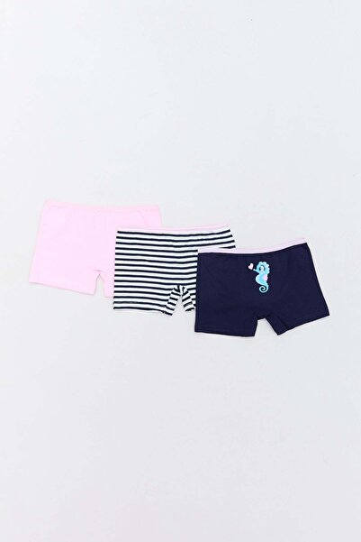 Fulla Moda Denizatı Baskılı 3 Lü Kız Çocuk Boxer