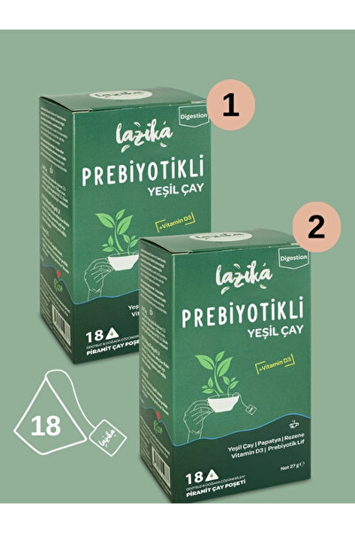 LAZİKA (2'li Set) Prebiyotik Yeşil Çay (54 G) - Bitkisel Prebiyotik Lif, Papa...